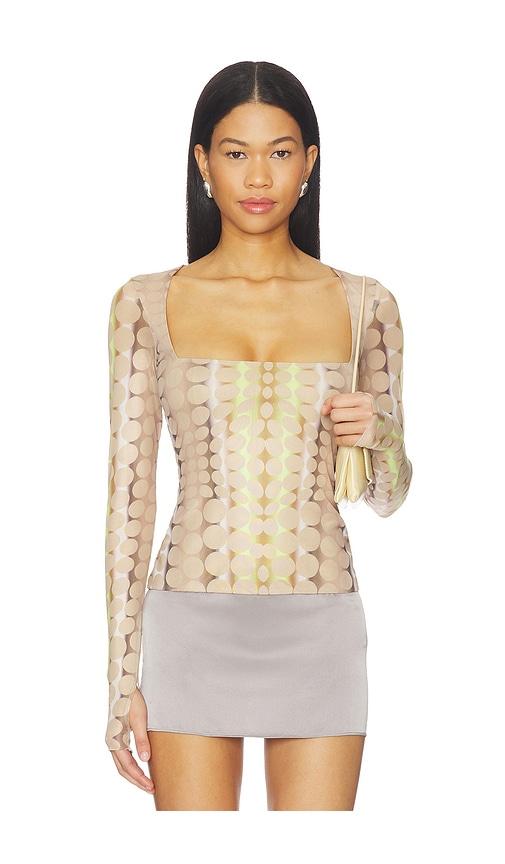 afrm ines top in tan,green. - size l (also in s, m, xl)