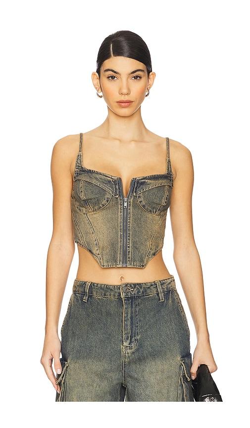 afrm iris bustier in denim-dark. - size xl (also in xxl)