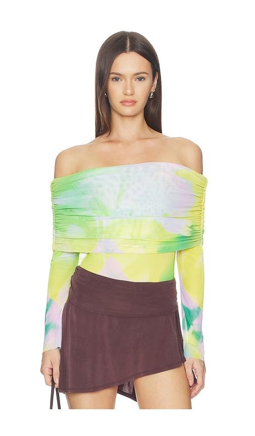 afrm maxine bodysuit in green,yellow. - size l (also in s, xs, m)