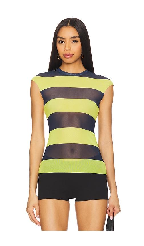 afrm nina top in green,navy. - size l (also in m, s)