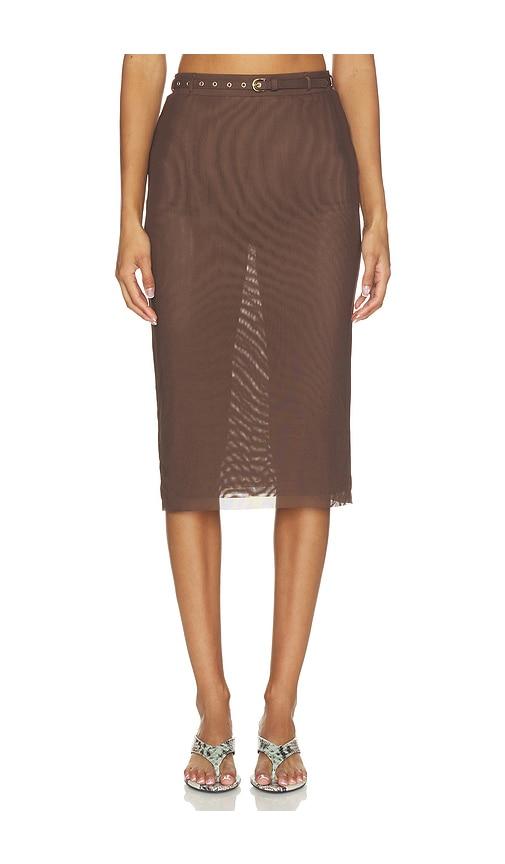 afrm reed skirt in chocolate. - size l (also in m)