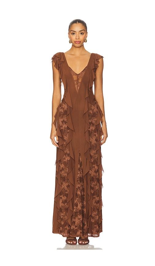 afrm trista dress in brown. - size l (also in s, xxs, xs, m, xl, xxl)