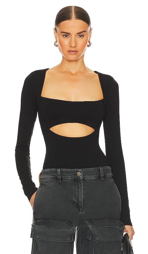 afrm x revolve essentials vail bodysuit in black. - size l (also in m)