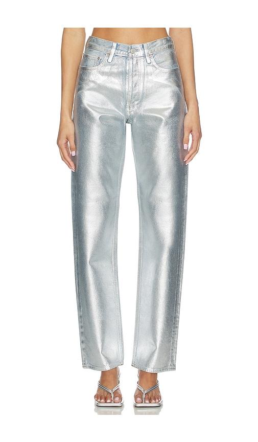 agolde 90's mid rise loose fit jeans in metallic silver. - size 23 (also in 25, 26, 28, 30, 31)
