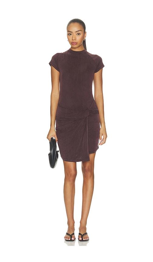 agolde draped overlay raglan sleeve mini dress in purple. - size l (also in xs, s, m)