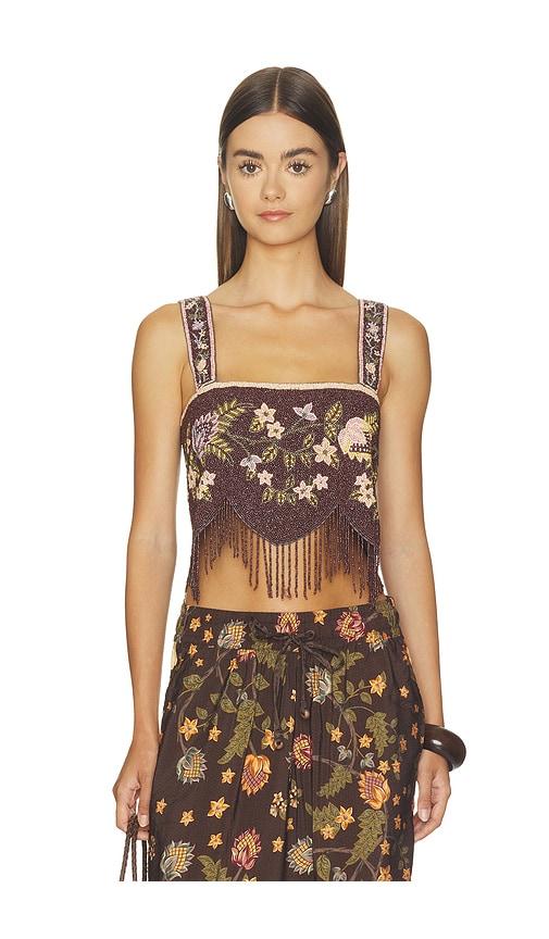 agua bendita aida crop-top in brown.