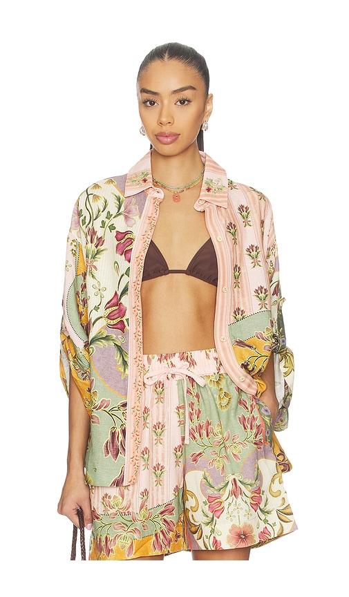 agua bendita chrissy shirt in pink,sage. - size l (also in m, s, xs)