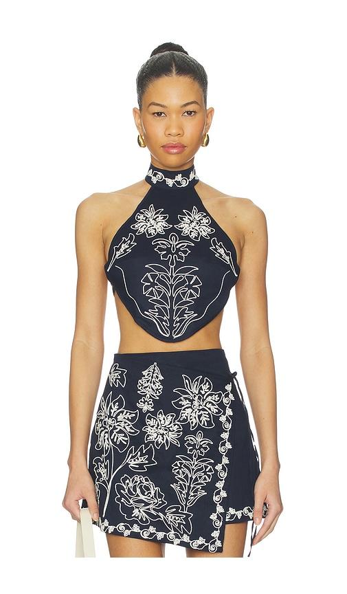 agua bendita elay crop top in navy. - size l (also in m)