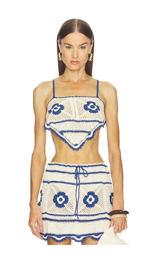 agua bendita melissa crop top in white,blue. - size m/l (also in xs/s)