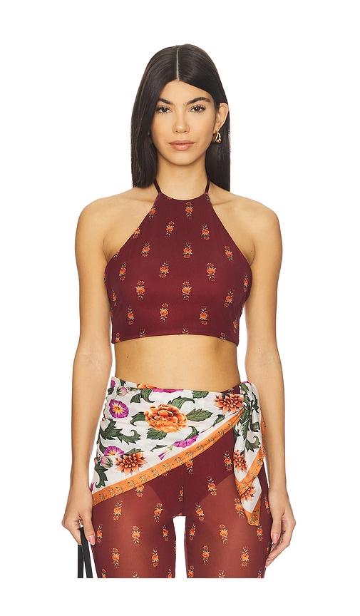 agua bendita x revolve jam crop top in burgundy. - size l (also in s, xs, m)
