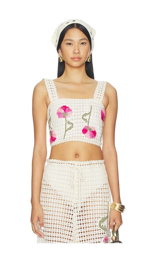 agua bendita x revolve vicky ventura top in cream. - size l (also in s, xs, m)