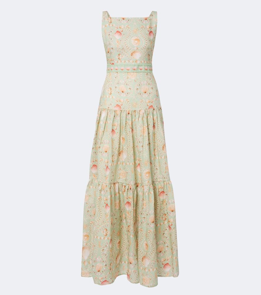 agua by agua bendita abeja printed tiered linen maxi dress