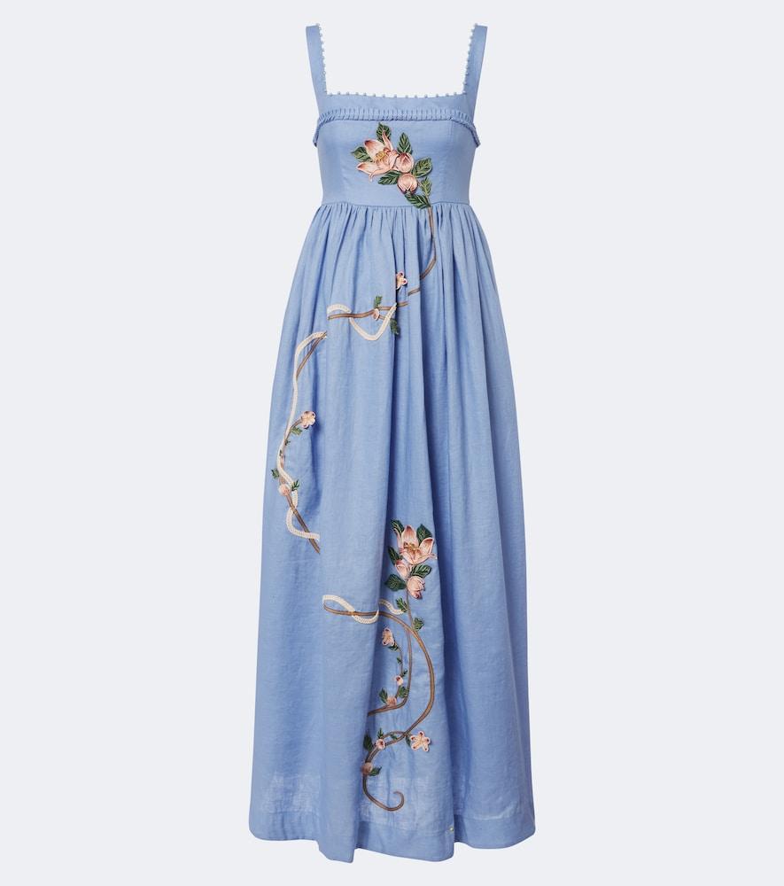 agua by agua bendita barbara embroidered linen maxi dress