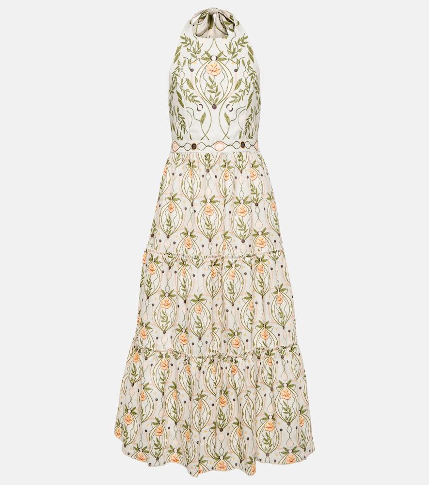 agua by agua bendita consuelo lunar embroidered linen midi dress