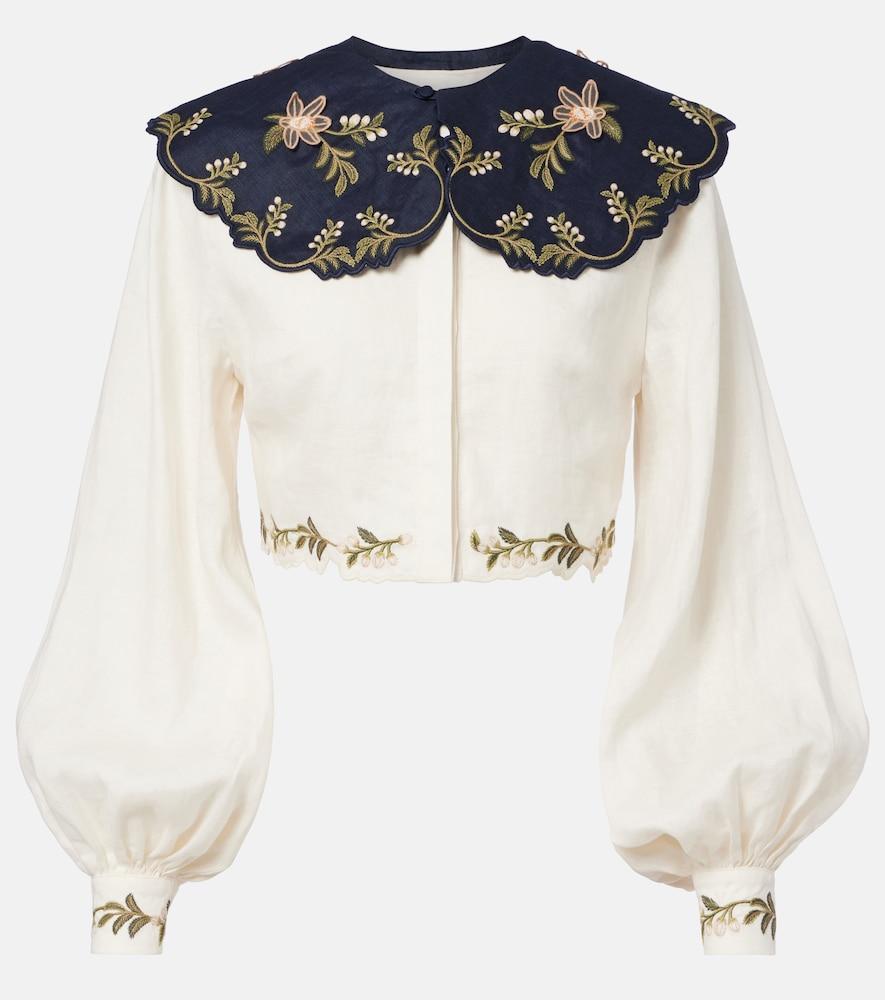 agua by agua bendita cumbre embroidered linen blouse