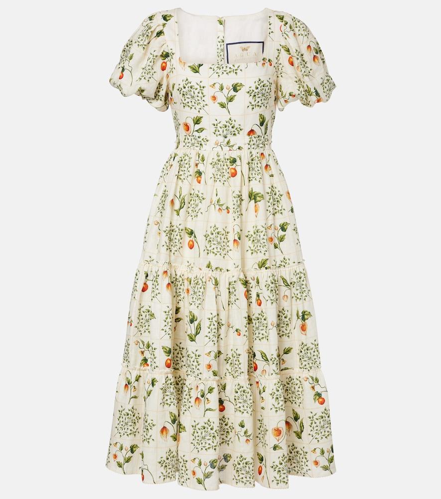 agua by agua bendita embellished printed linen midi dress