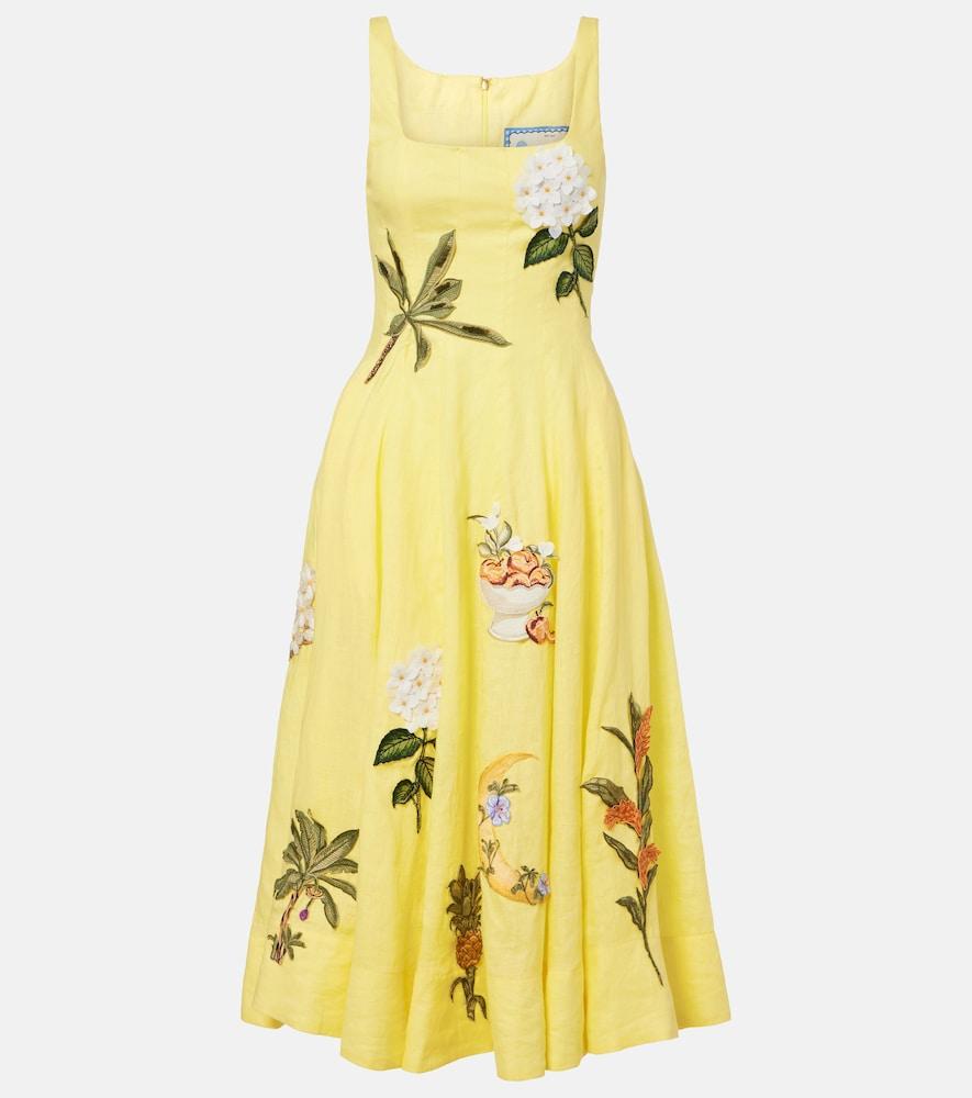 agua by agua bendita frontera patch-appliqué linen midi dress