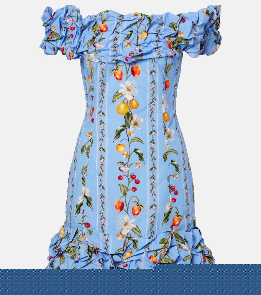 agua by agua bendita jardin printed off-shoulder cotton minidress