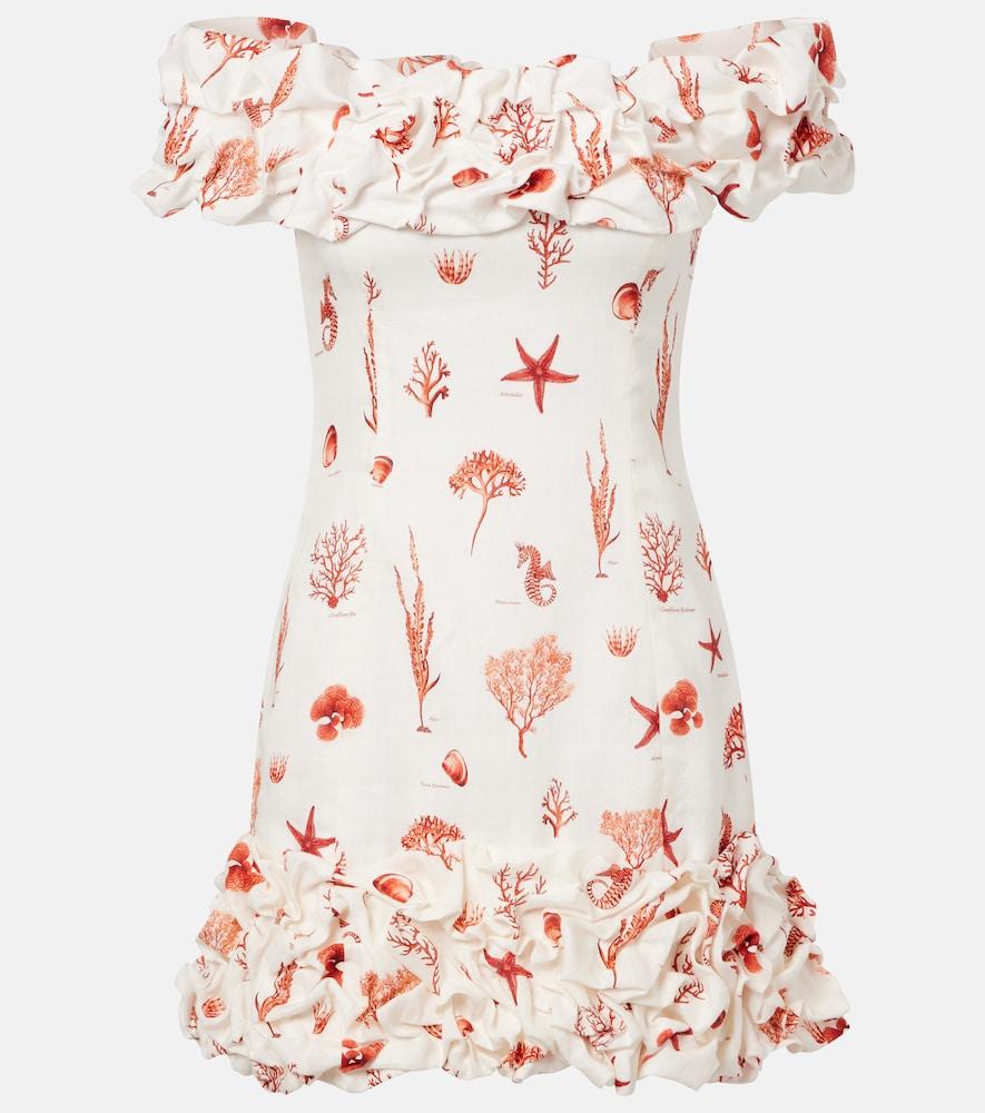 agua by agua bendita jardin printed off-shoulder linen minidress