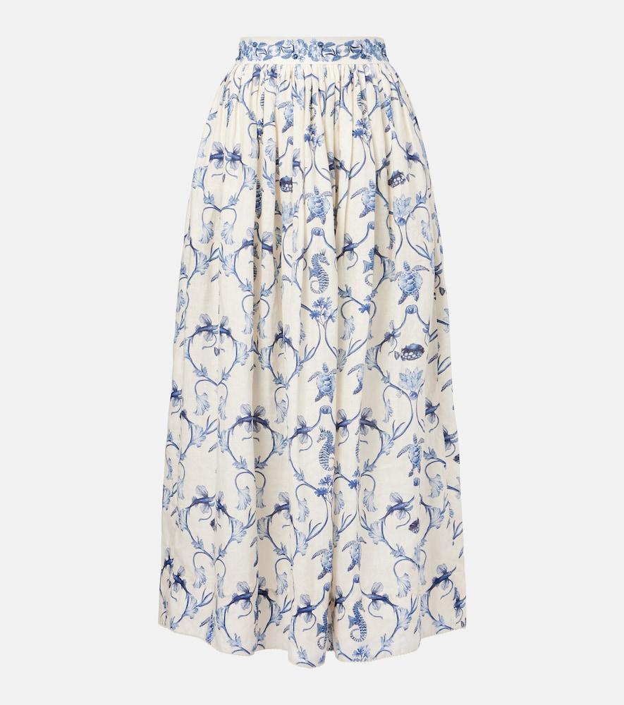 agua by agua bendita printed high-rise linen maxi skirt