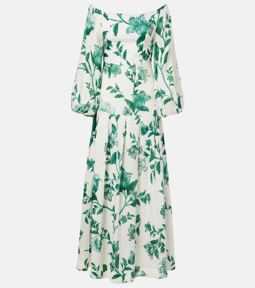 agua by agua bendita senlis printed off-shoulder linen maxi dress