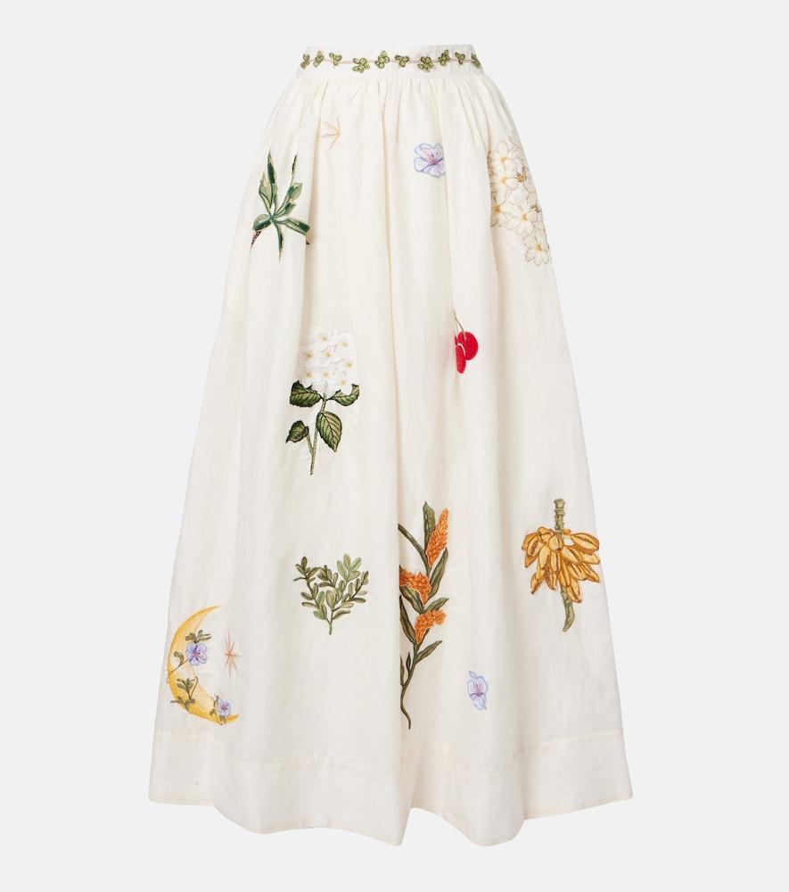 agua by agua bendita tangelo embroidered linen maxi skirt