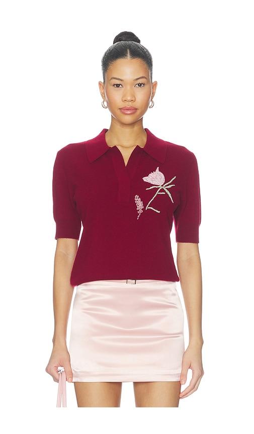 aknvas ailey cashmere wool blend polo with embroidery in burgundy. - size l (also in xs, s, m)