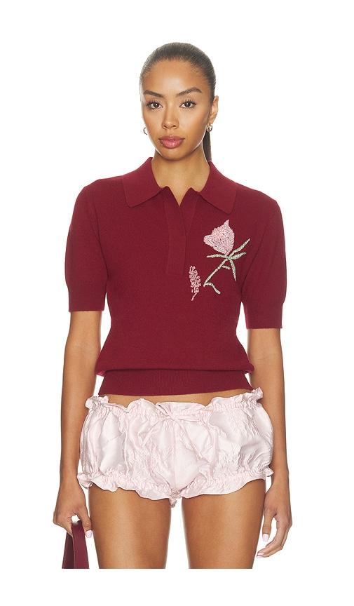 aknvas ailey cashmere wool blend polo with embroidery in burgundy. - size m (also in s)