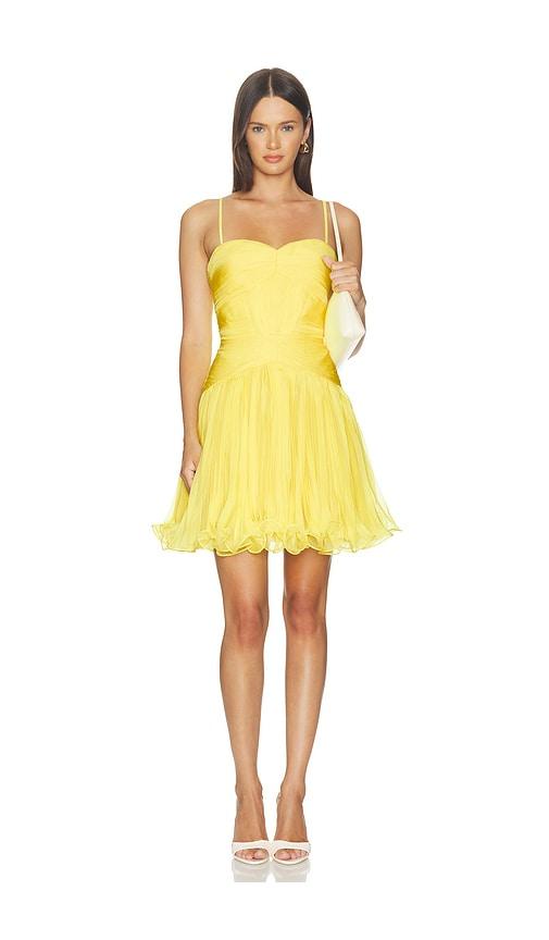 aknvas canary micropleated cocktail dress in yellow. - size 0 (also in 10, 12, 4, 6)