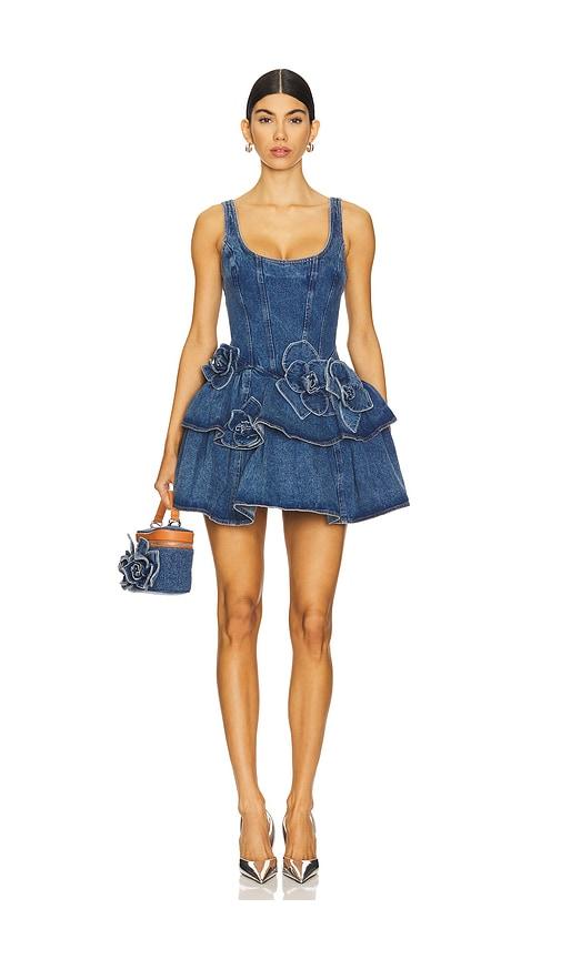 aknvas devyn saxe blue denim ruffle dress in blue. - size 0 (also in 2, 4, 6)