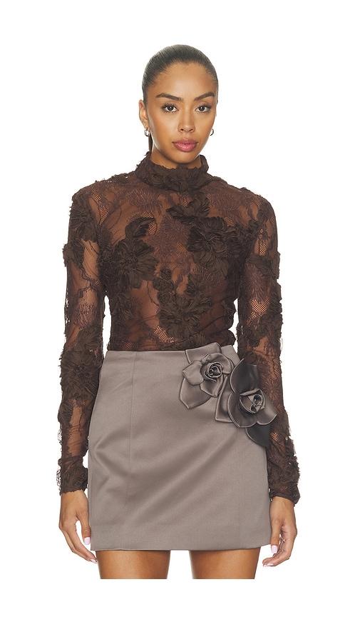 aknvas freja lace top in brown. - size 0 (also in 2, 4, 6)