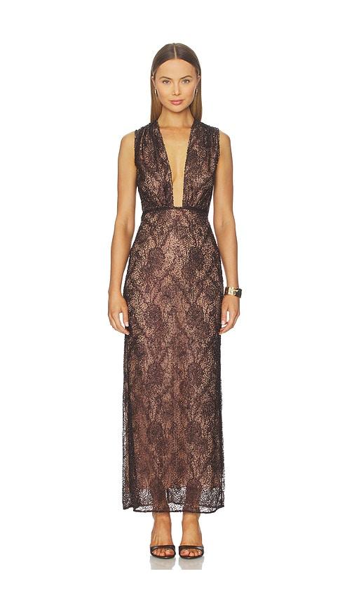 aknvas leo beaded gown in chocolate. - size 0 (also in 2, 4, 6)