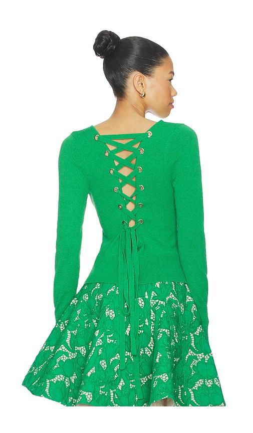aknvas lily lace up knit top in green. - size m (also in s, xs)
