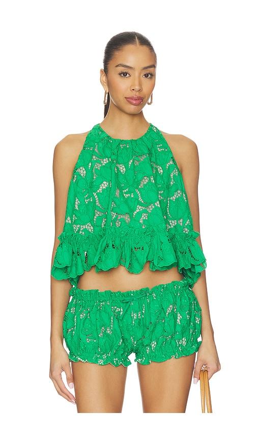 aknvas mika guipure lace halter top in green. - size l (also in m, s)