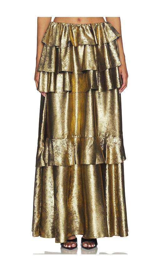 aknvas vilhelmine gold tiered skirt in metallic gold. - size 0 (also in 2, 6)