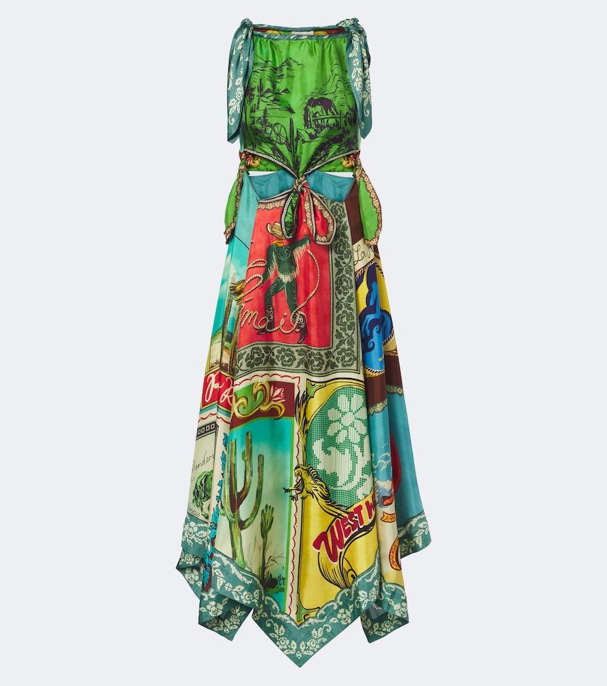 alémais ace cutout printed silk midi dress