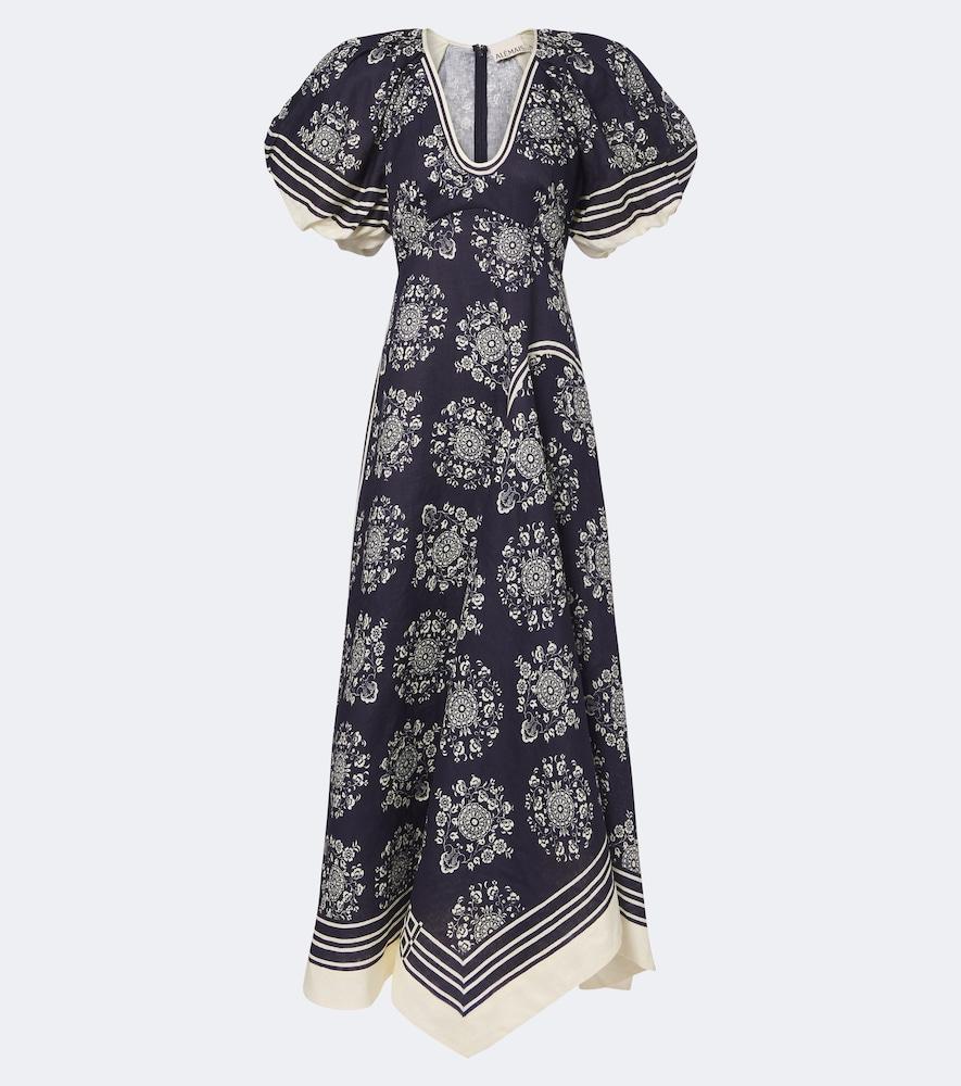 alémais banderra floral linen midi dress