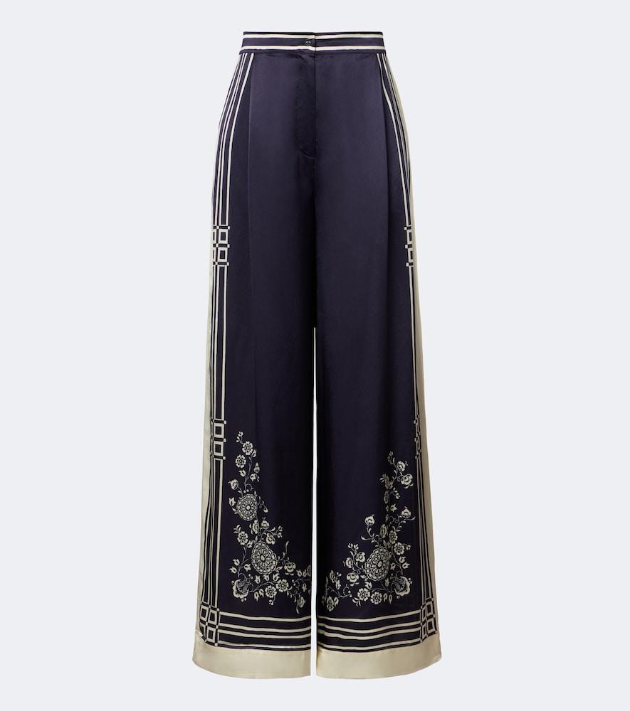 alémais banderra printed silk satin wide-leg pants