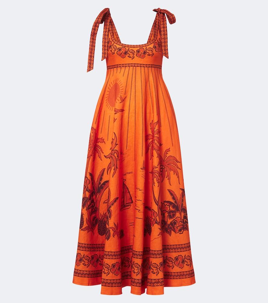 alémais boathouse printed linen midi dress