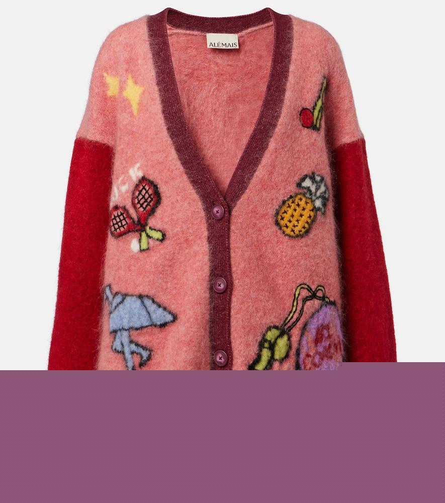 alémais court embroidered wool-blend cardigan
