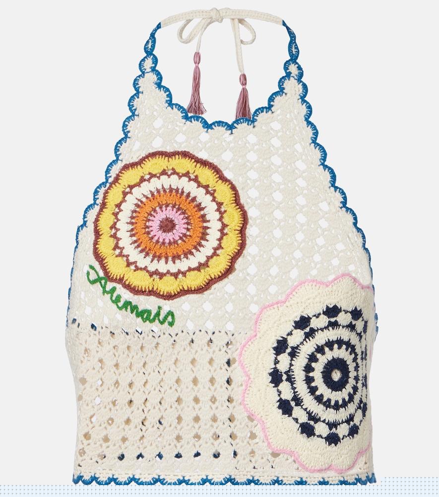 alémais elma crochet embroidered cotton crop top