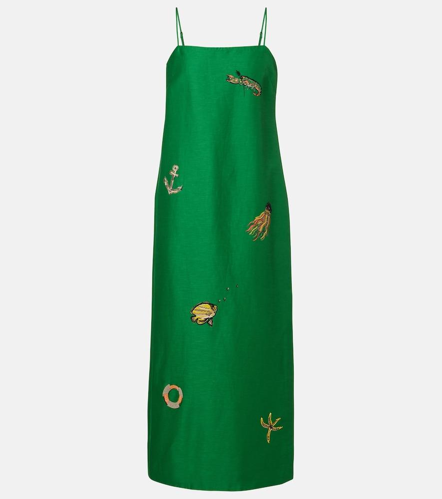 alémais embellished printed linen-blend maxi dress