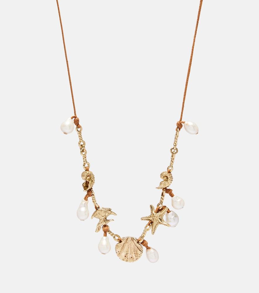 alémais faux pearl embellished charm necklace