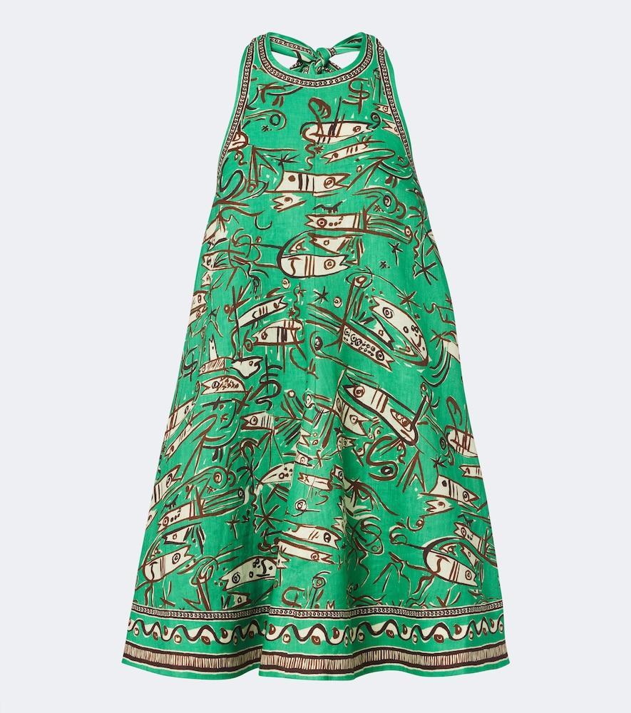 alémais fish sticks printed linen minidress