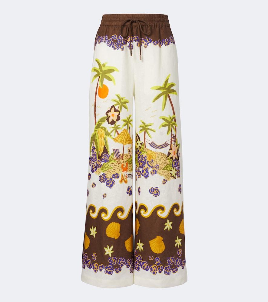 alémais island cove printed linen wide-leg pants