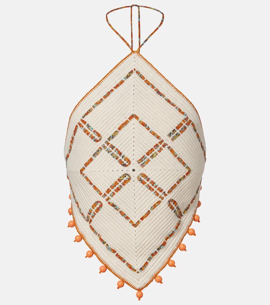 alémais marva beaded crochet open-back cotton top