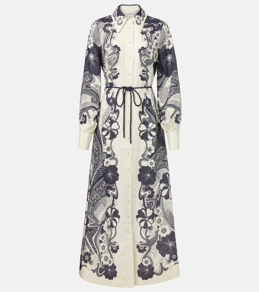alémais mickey printed linen shirt dress