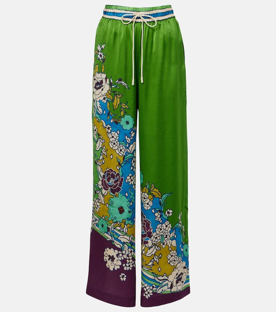 alémais nanci printed silk satin wide-leg pants