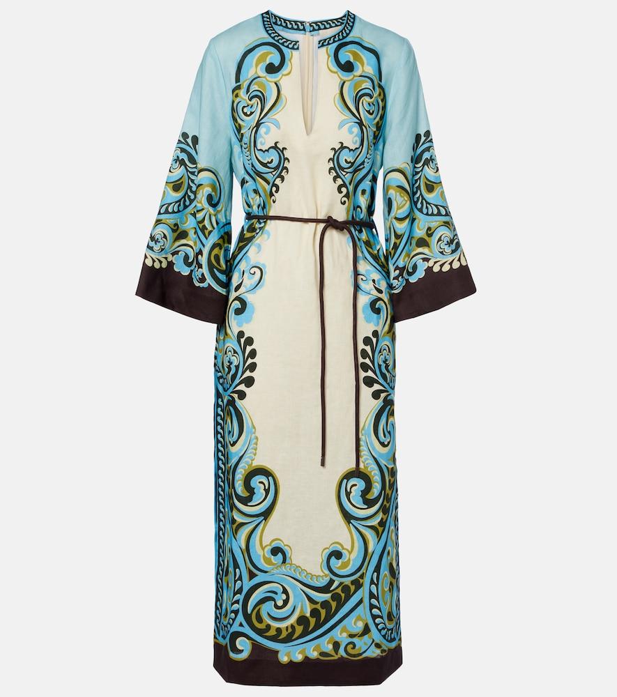 alémais natalia printed linen midi dress