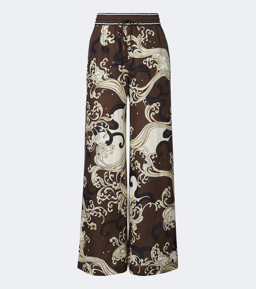 alémais otis printed linen wide-leg pants